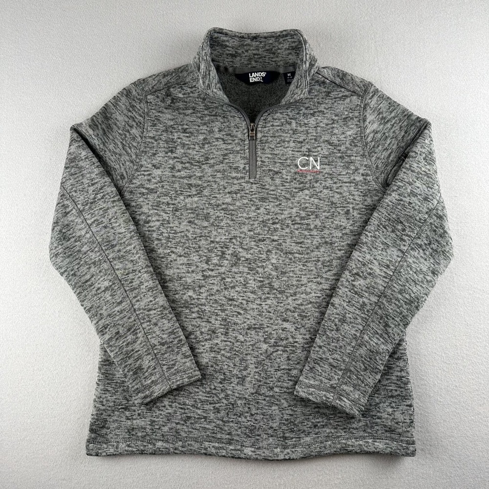 Lands End Fleece Men's Medium Gray 1/4 Zip Pullover Casual Fleece Outdoors